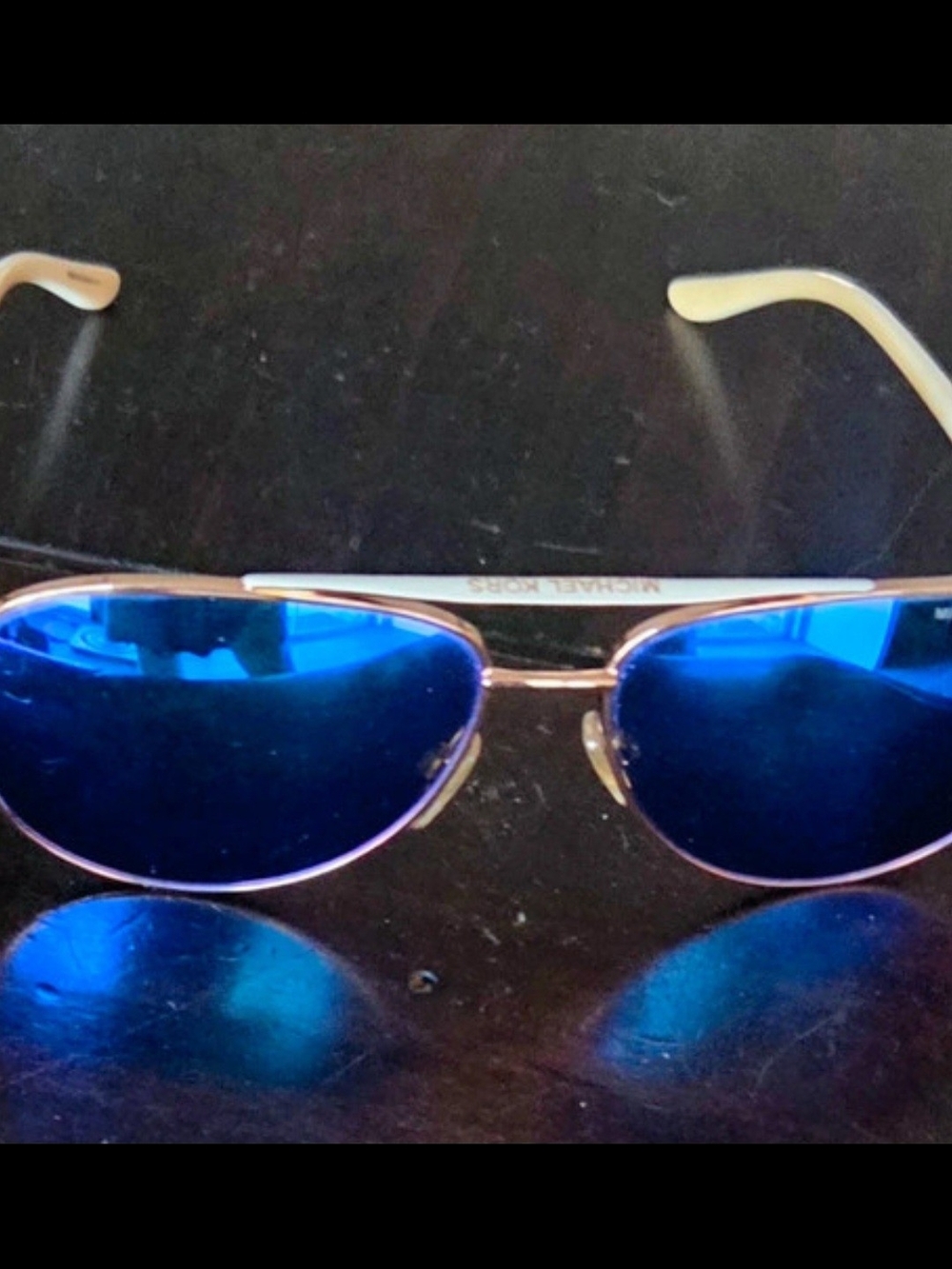 Michael Kors Men’s Gold-White Frame Sunglasses with Blue Mirrored Lenses